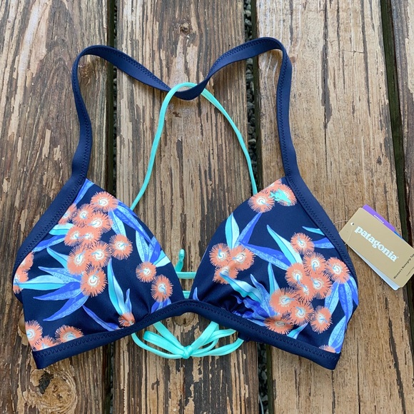 Patagonia Nanogrip Bikini Top Strappy Flores Navy - Picture 2 of 3